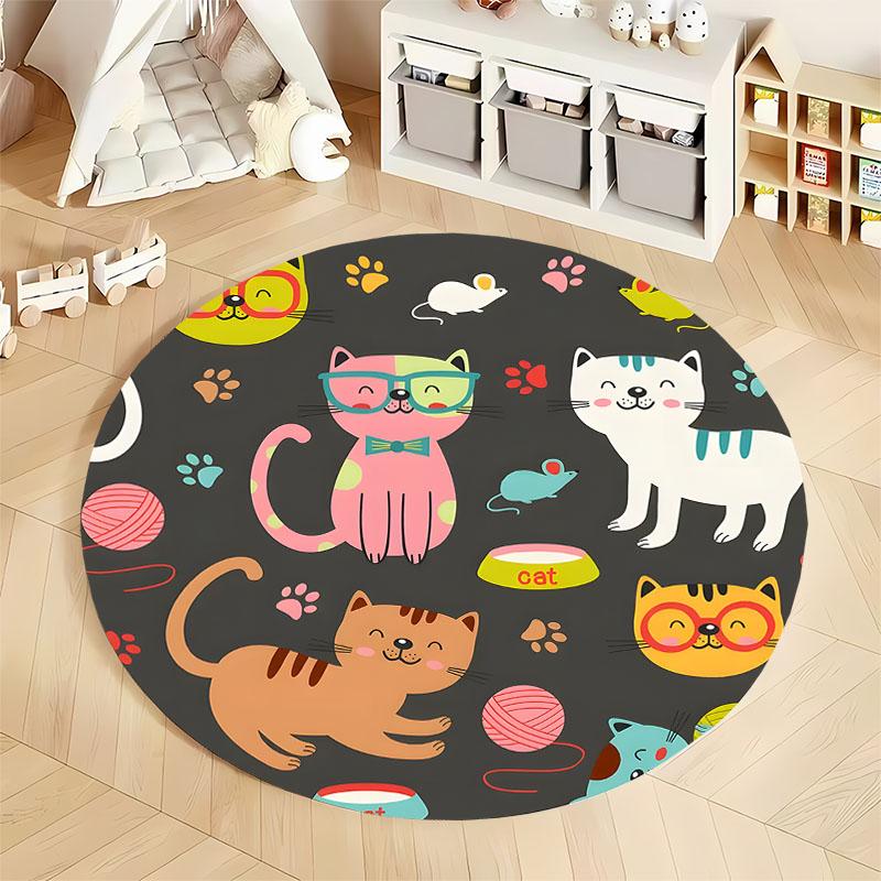 Free Shipping Colorful Cartoon Cats Round Rug for Kids' Room Round Carpet for Home Sofa Bedroom,gift