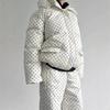 Women Loose Drawstring Striped Warm Thick Hooded Winter Puffer Coat