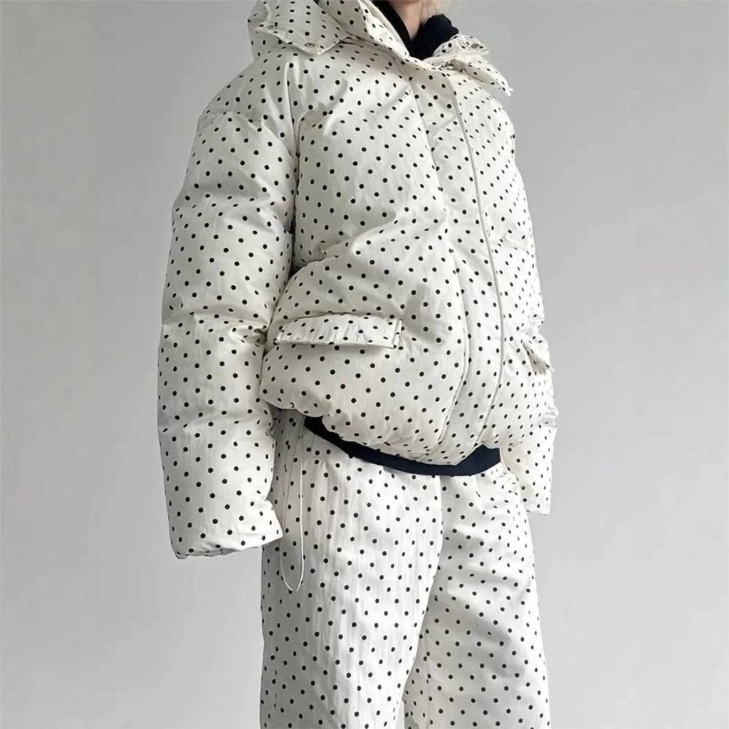 Women Loose Drawstring Striped Warm Thick Hooded Winter Puffer Coat