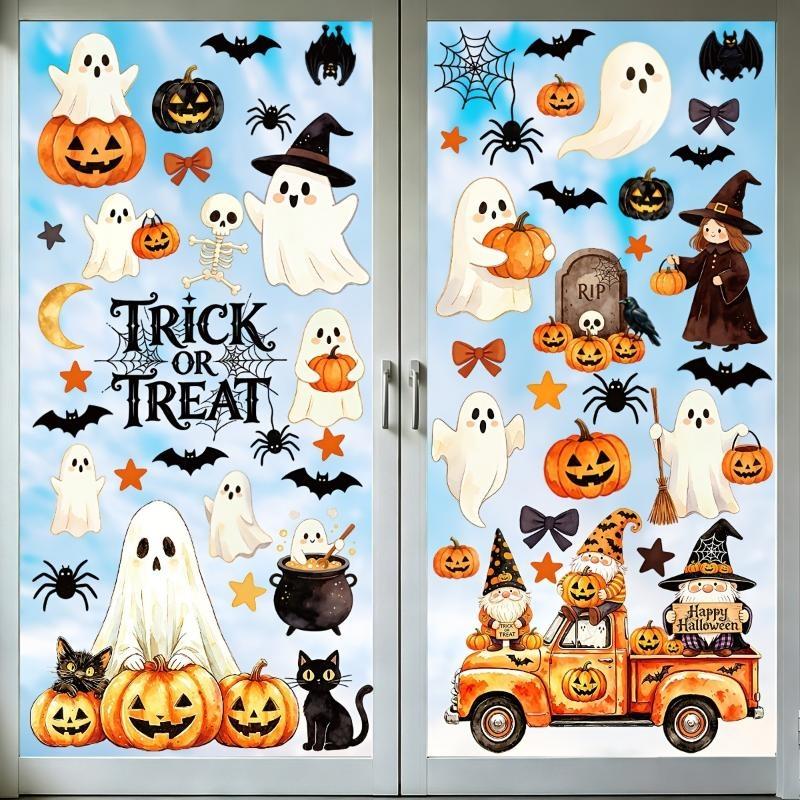 6 Sheets Of Halloween Window Clings Halloween Decorations Indoor Fall Decor Stickers Large Ghost And Pumpkin Window Clings