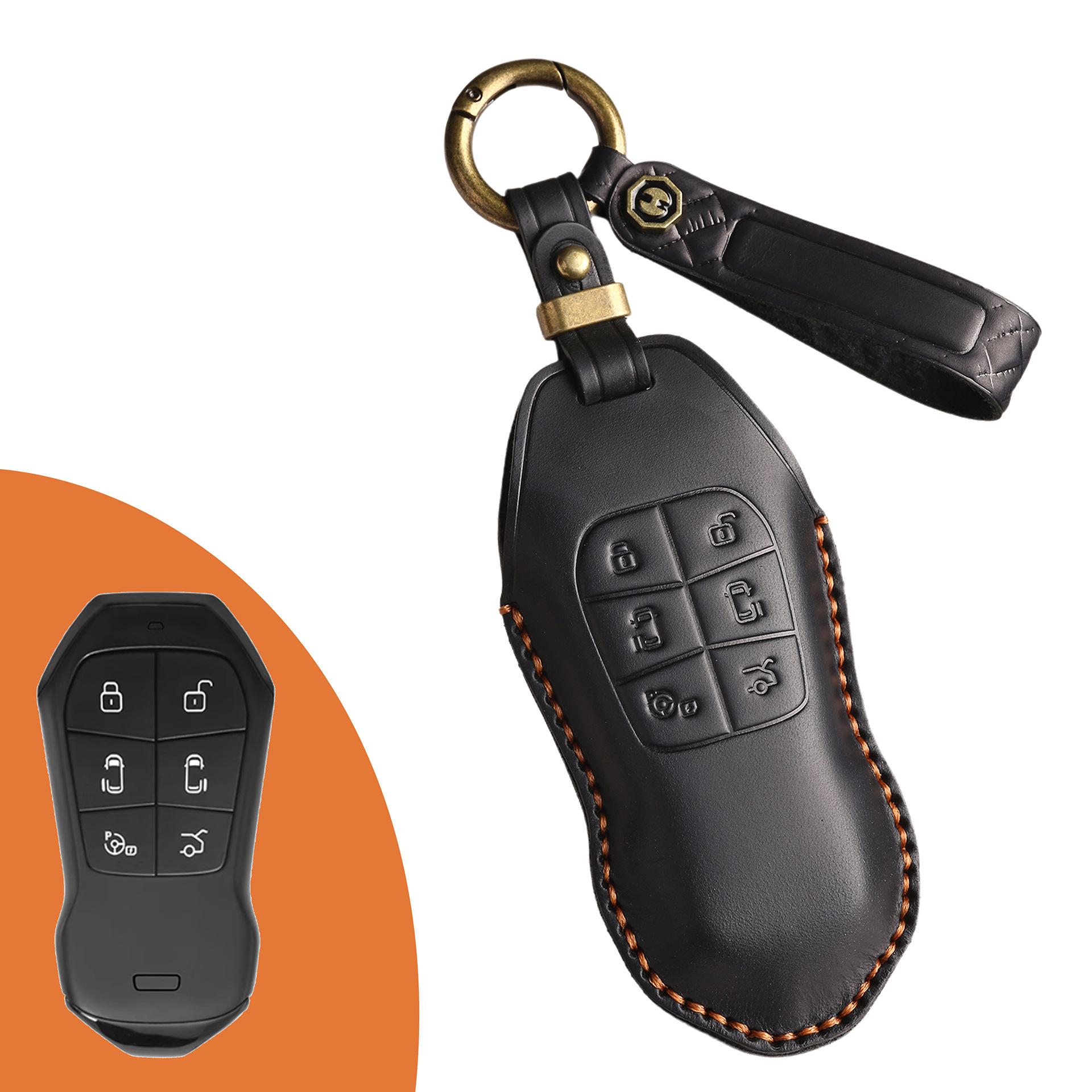 

Ретро чехол для ключа подходит для сумки для ключа Xiaopeng x9, Xiaopeng X9 автомобильный кожаный чехол ручной работы для защиты пульта дистанционного управления с застежкой. чёрный