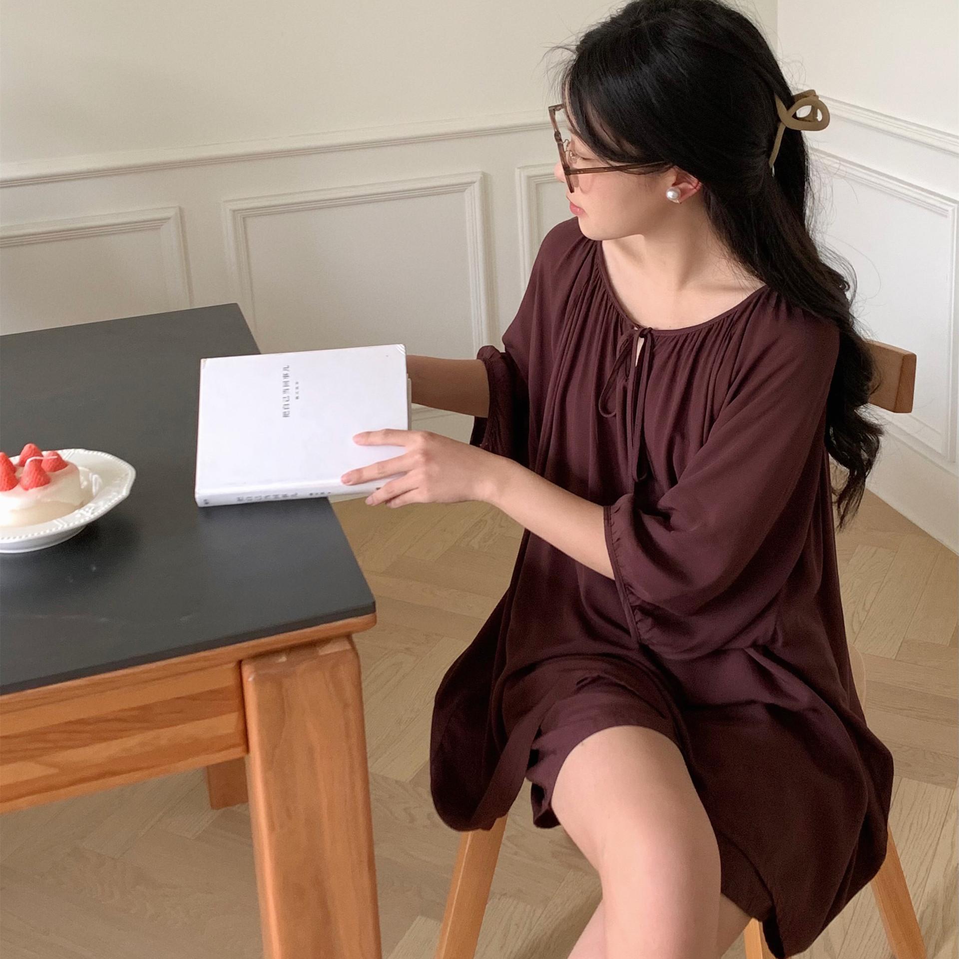 

Cotton And Silk Pajamas Set Women S Summer Korean Version Short-Sleeved Sweet And High-End Loungewear T (suitable for 80-100kg) кавовий