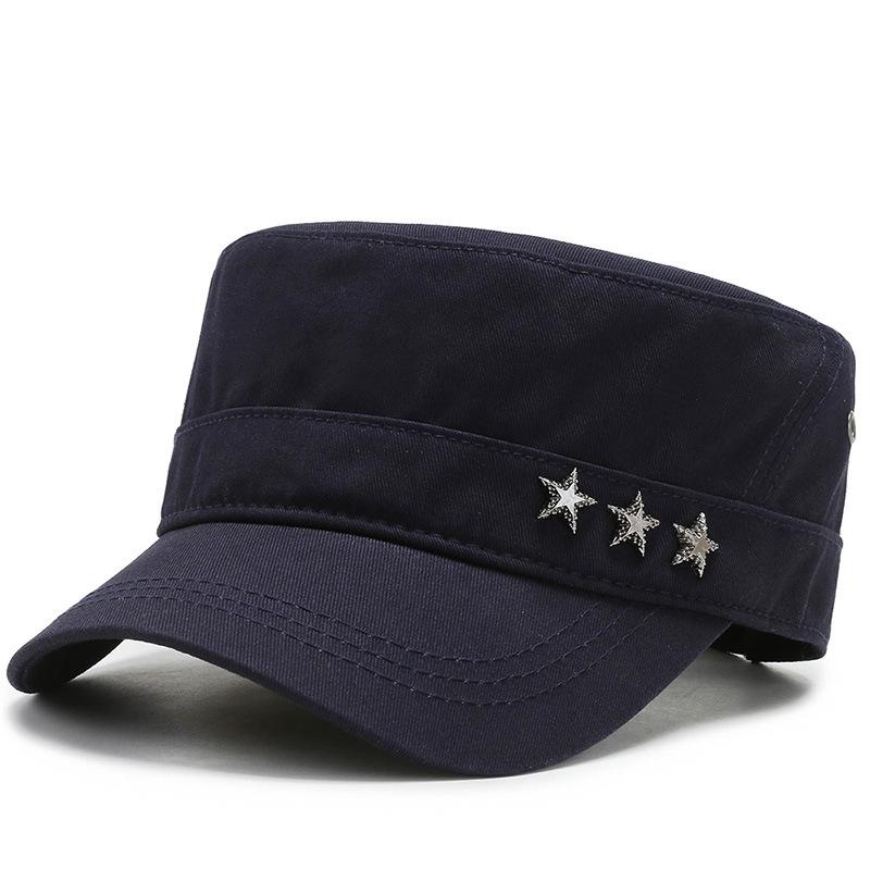 New men's spring and autumn cotton flat-top military hat five-star cap fishing hat outdoor hat