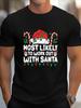 Funny Christmas Gym T-Shirt with Santa Hat & Workout Design - Soft Stretchy Fabric, Black with Red/Green Holiday Colors, S-2XL Siz