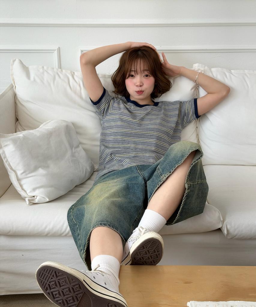 AMOU Amou Multi Stripe Ringer T-Shirts Melange