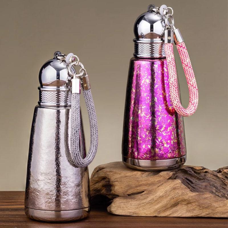 

330ml Women s Pure Titanium Thermos Cup With Handle And Straw,Double-layer,High-grade Festival Gifts,Pocket Cup/Water Bottle 330ml срібний