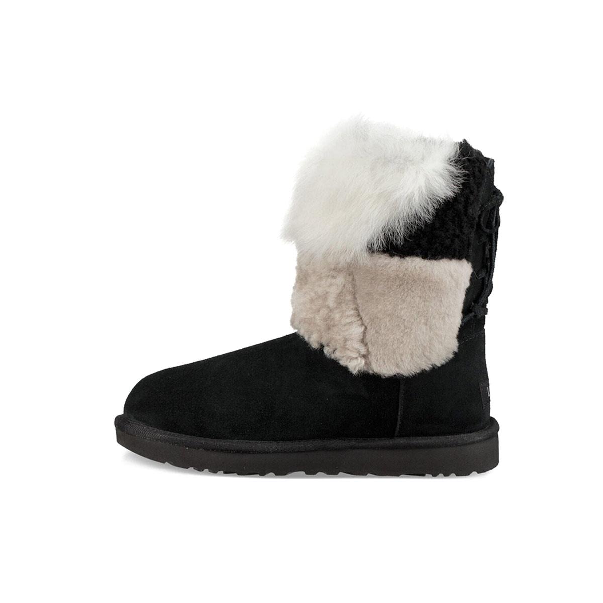 (WMNS) UGG Classic Short Patchwork Fluff Stay Warm Cozy Fleece Lined Black Women s 1098071-BLK EU 37