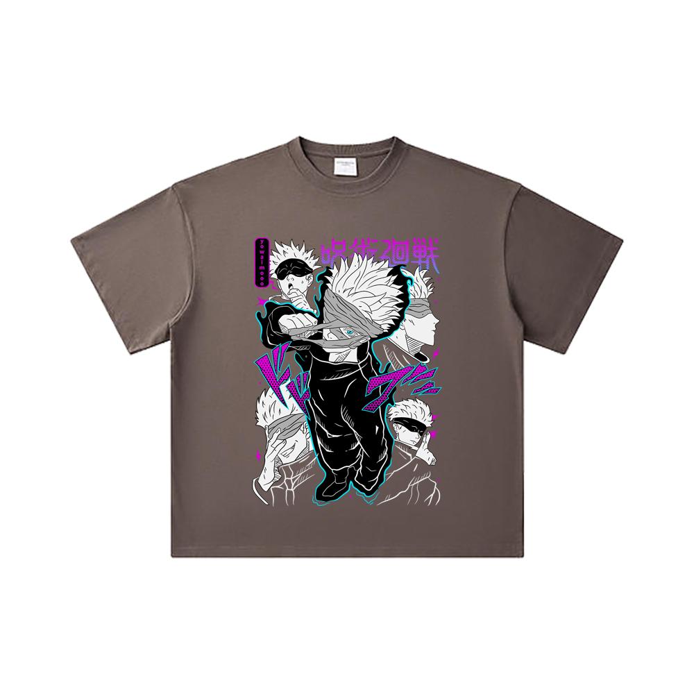 260 GSM Double Yarn 32 Count 100% Cotton Jujutsu Kaisen V14 Gojo Print Unisex Heavy Cotton T Shirt