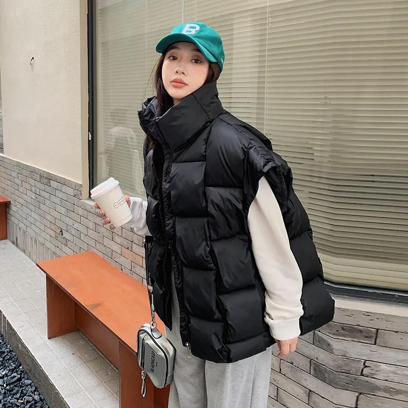 Herbst Winter Ärmellose Jacken Frauen Koreanische Mode Baumwolle Gefütterte Daunenweste Lose Warme Dicke Reißverschluss Weste