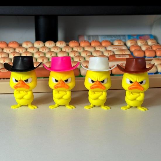 Fun Office Desk Toys Angry Duck Figurine, 3D Printed Yellow Decoration with Cowboy Funny Decor Hat, Little Animal Ornament for Home Desktop,
