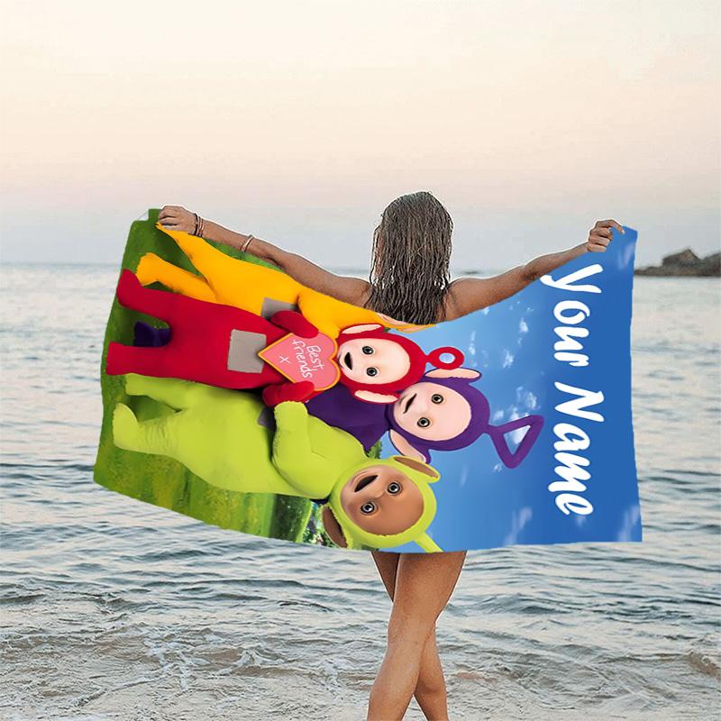 1pc Teletubbies3 Beach Towel with Custom Name, Beach/Swimming/Bath/Picnic/Camping Towel, Suitable for Seaside Beaches