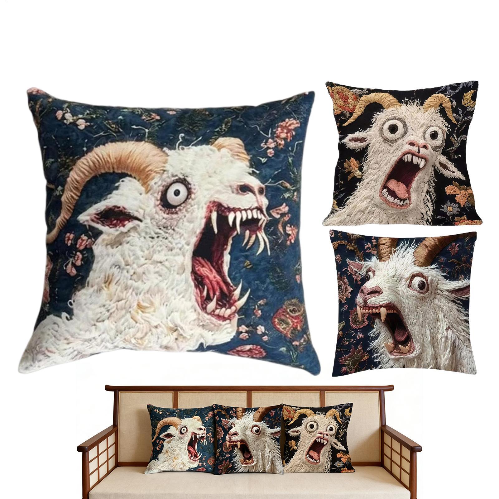Fine Glasses Unisex 3Pcs Screaming Goat Pillow Covers 45X45cm Decorative Funny Cushion Protector For Couch Sofa Living Room Home Dorm Farmhouse