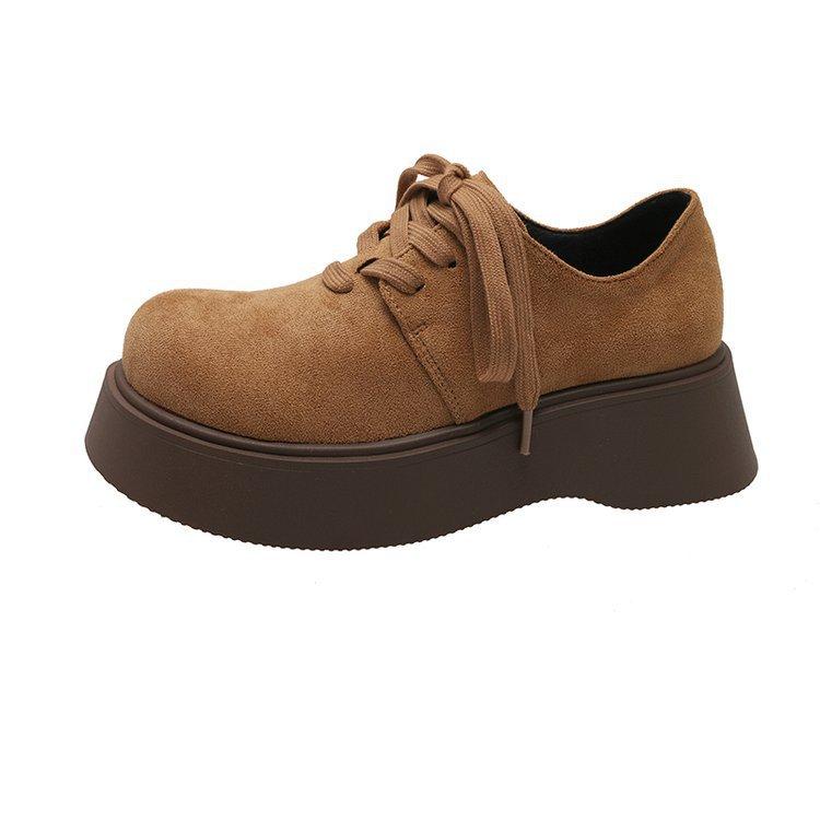 New autumn fashion retro shoes small height increase muffin round head lace-up platform single shoes