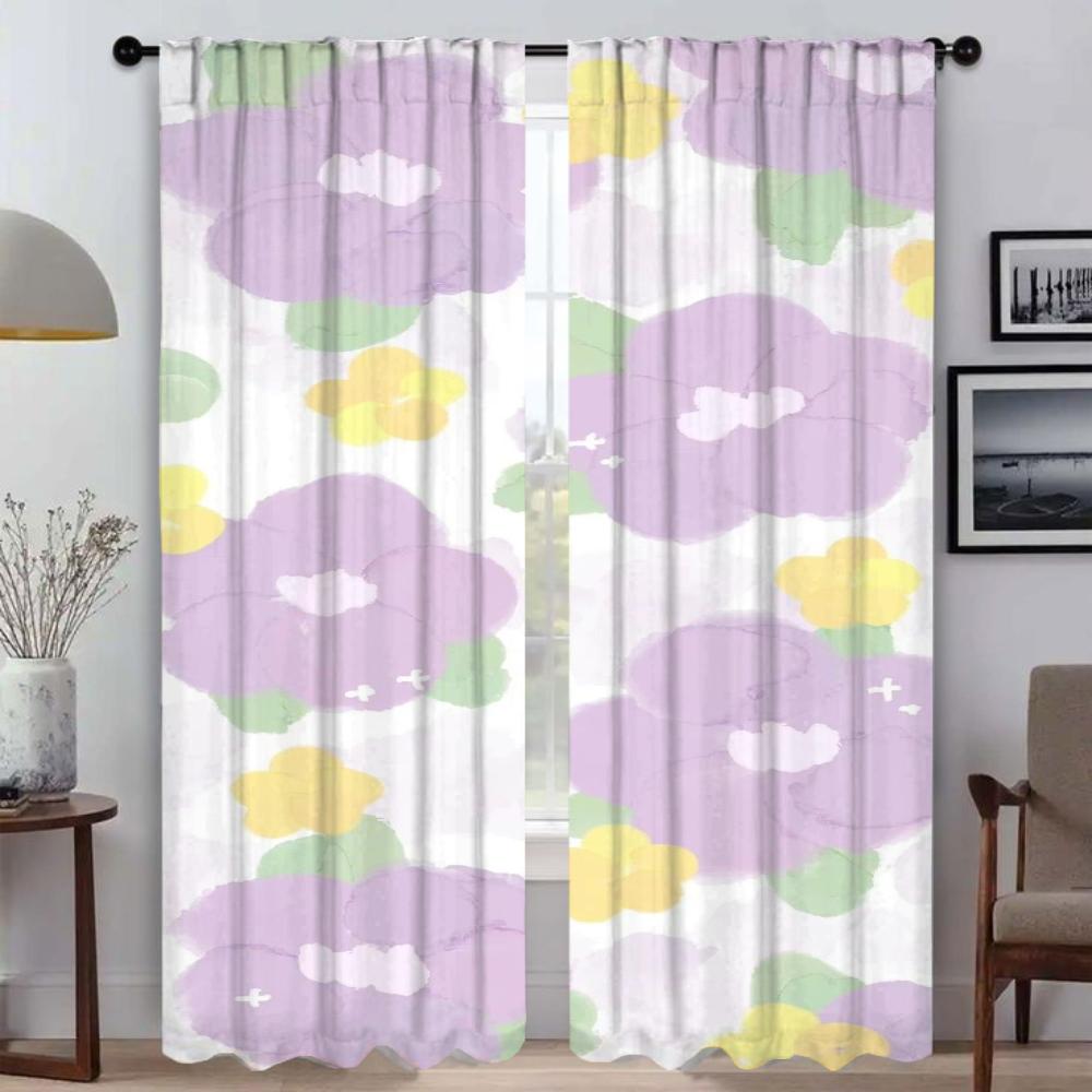 Kitchen Curtains for Living Room Curtain a Lot of Flowers Shades Partition Blinds Tulle for Bedroom Halloween Decoration Elegant