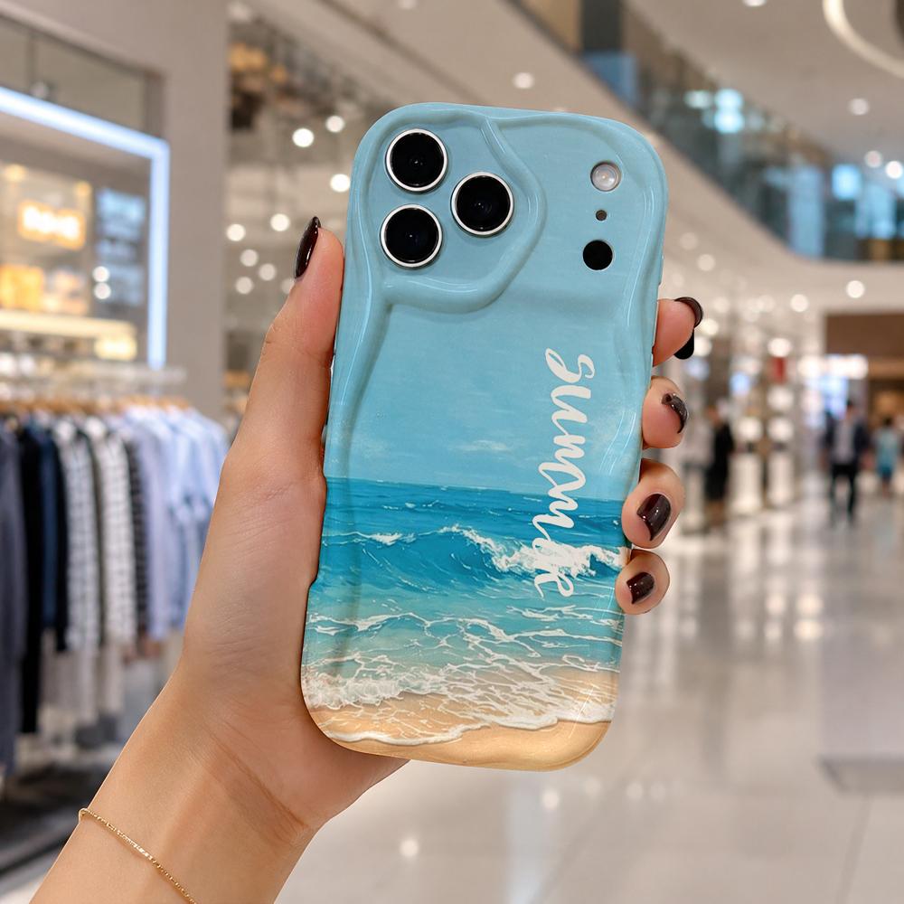 Ocean Wave Beach Summer Script Wavy Edge Phone Case For iPhone 17 16 15 14 13 12 11 8 7 Plus Pro Max Sea Theme Slim Cover
