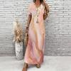 Women Plus Size V Neck Short Sleeve Abstract Printed Straight Maxi Dress