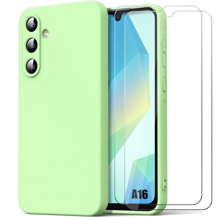 Coque - Booling - pour Samsung Galaxy A16 5G - Silicone Liquide - Vert - Protection Anti-Rayures - avec 2 Verres