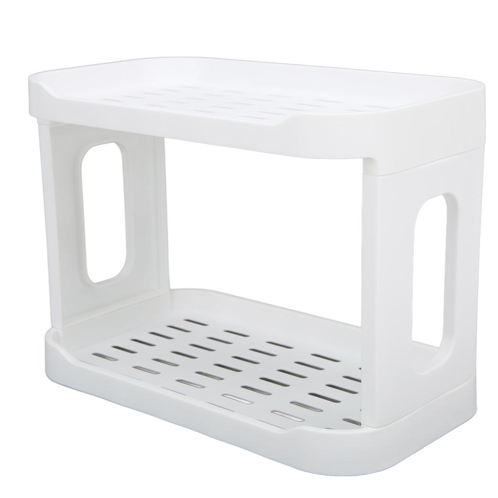 Double Layer Desktop Storage Rack Large Capacity Fence Design White Cosmetics Desktop Plastic Storag
