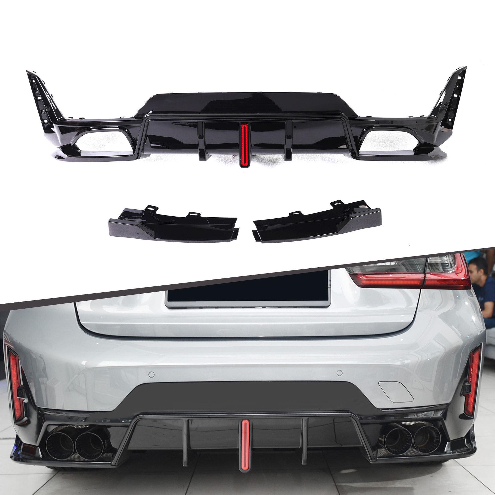 

BMW 3 Series G20 Rear Bumper Diffuser Kit with Vertical Lights (2023+) Gloss Black
