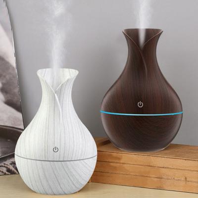 Mini Humidifier Wood Grain Vase Shape Air Humidifier Quiet Cool Mist USB Desktop Diffuser for Car Office Room Bedroom