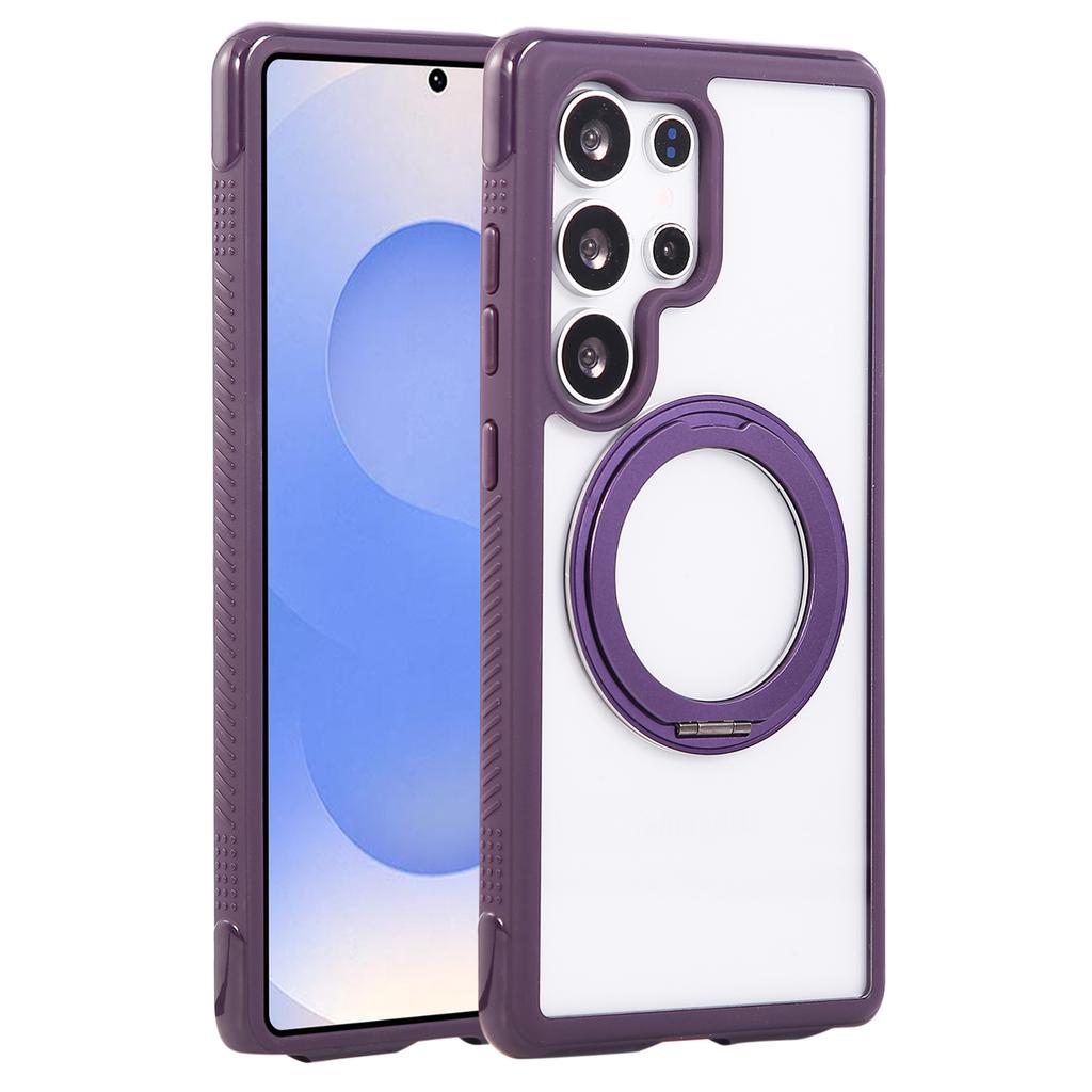 For Samsung Galaxy S25 Ultra Magnetic Case Stress Relief Kickstand TPU+PC Transparent Phone Cover with Wrist Strap