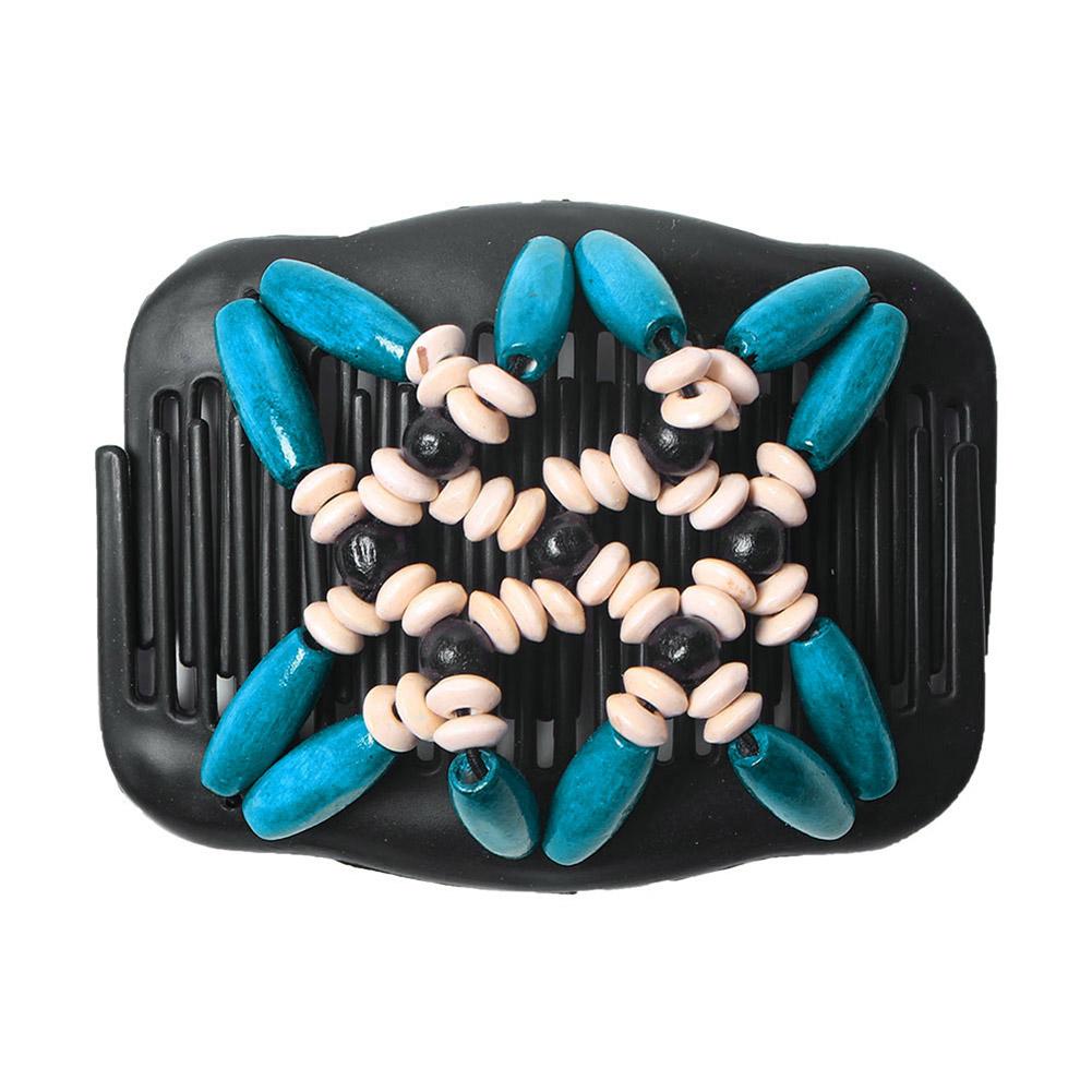 Women Retro Double Magic Comb Clip Beads Elasticity Hairpin Stretchy Hair Comb