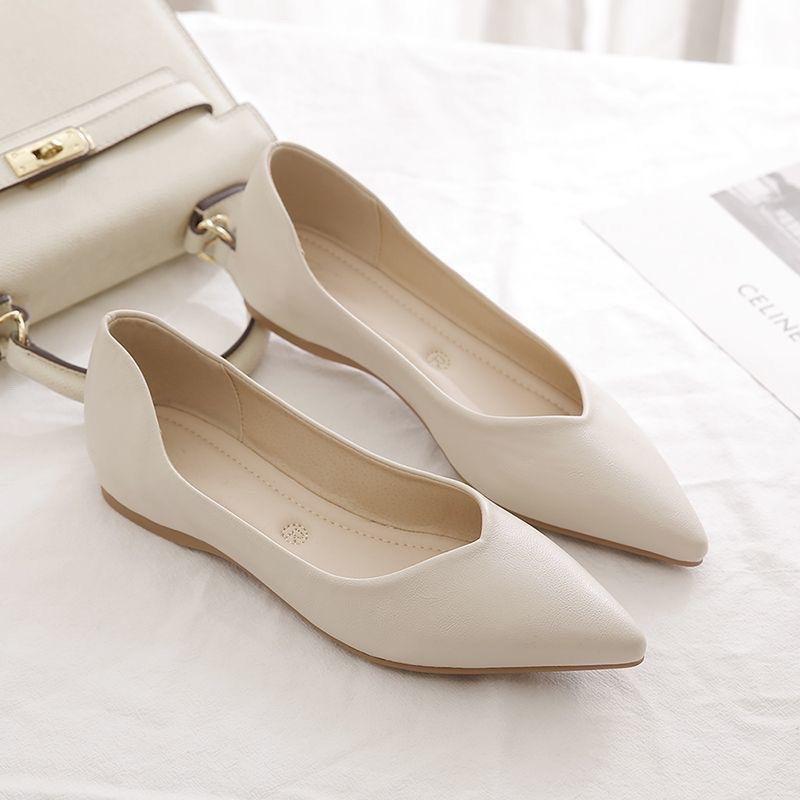 Flache Einzel-Schuhe Damen Herbst neu schlichte Arbeit leichtgewichtige flache Ferse spitze Zehenpartie Einslipper Arbeitsschuhe weiche Sohle Doudou-Schuhe