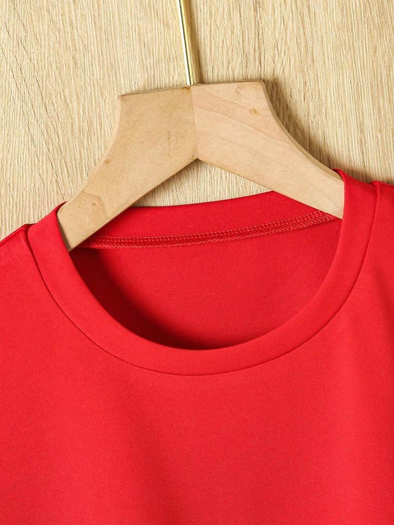 Boys' Outdoor Sports Red Casual Loose Round Neck T-shirt