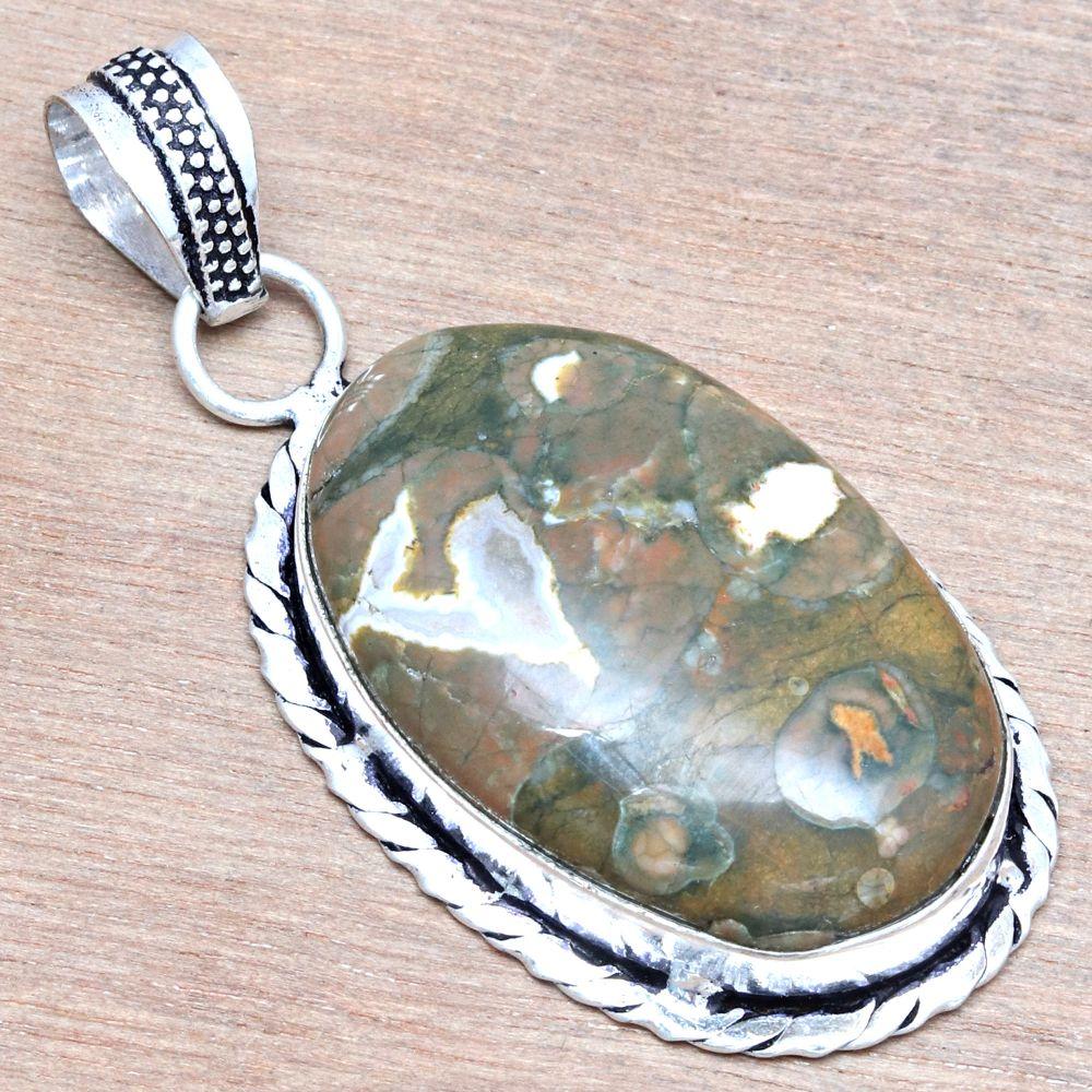 Pendant Rainforest Jasper Gemstone Handmade Mother's Day Silver Jewelry 2"