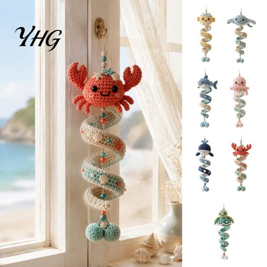 Beginner Crochet Kit for Adults Ocean Animal Spiral Kit, DIY Coastal Hanging Ornament Craft Educational Knitting Novices with Yarn And Accessories