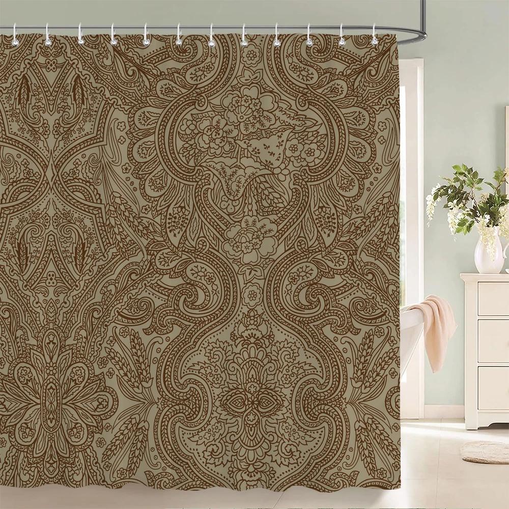 1 Pcs simple printing polyester shower curtain waterproof fabric, European elegant pattern bathroom partition curtain