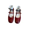 Sheepskin version~ retro flat-bottomed small leather shoes, shallow mouth square head genuine leather Mary Jane shoes, one-word buckle red small singl