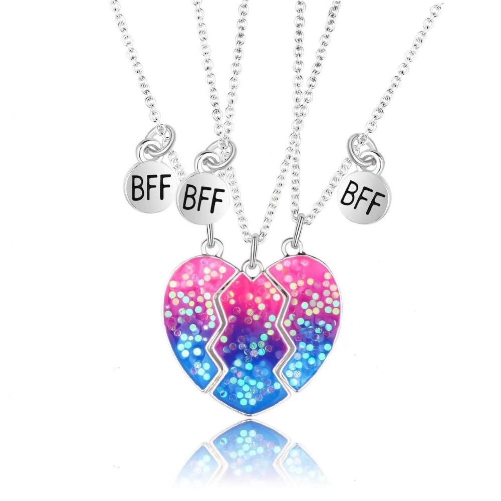 3Pcs Friendship Jewelry BFF Necklaces Alloy Cartoon Dripping Heart Necklace
