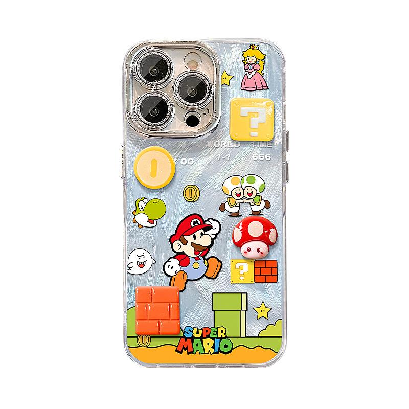 Mario Doll Bracelet for Apple 16 Feather Yarn Mobile Phone Case Xiaomi 14Pro Feather Yarn 15 Cute Cartoon 13