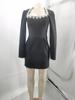 Elegant Rhinestone Square Neck Long Sleeve Bandage Dress for Women