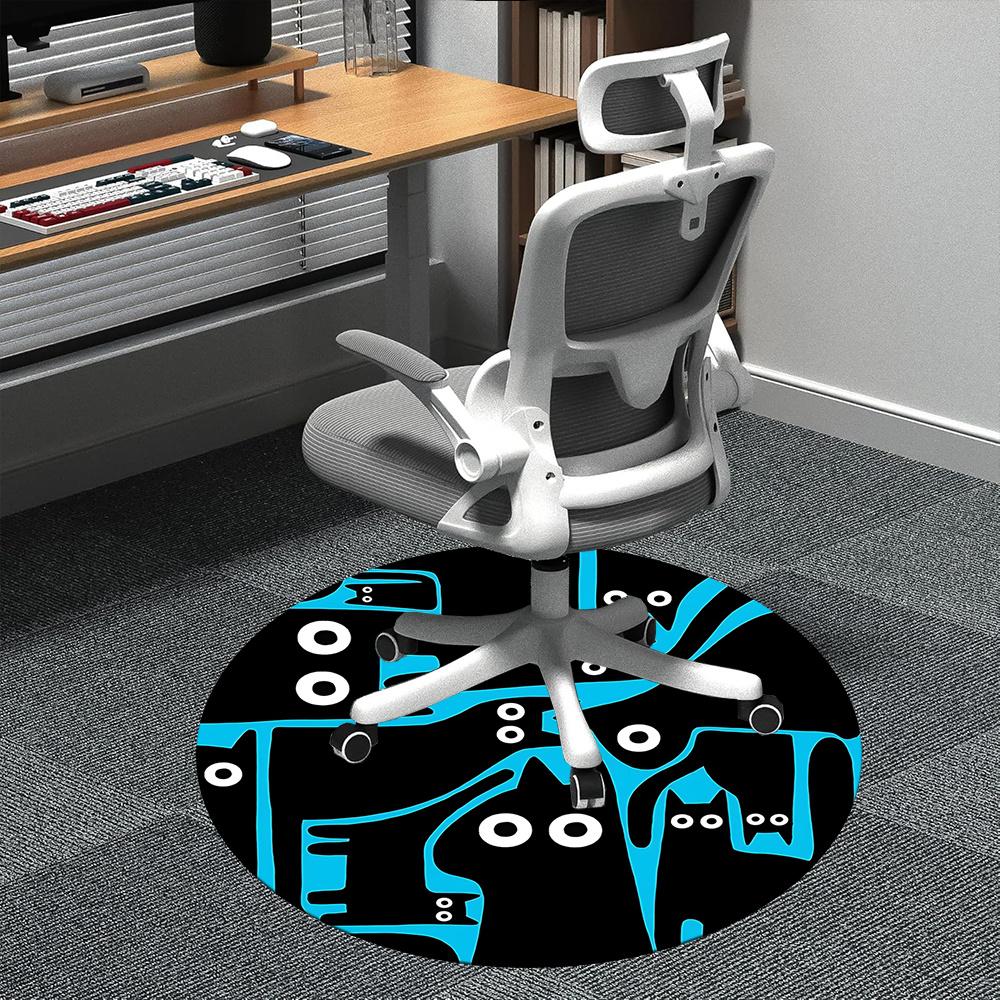 

1pc Cat Blue Office Round Area Rug, Indoor Mat Suitable ForOffice, Under Office Chairs Bedroom Living Room Home Decor, Room Deco q011 80cm by 80cm