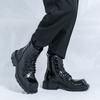 Herren Retro Punk Stiefel mit dicker Sohle und Plateau Coole Elevator Boots Schwarz Braun Motorradstiefel Hohe Stiefel