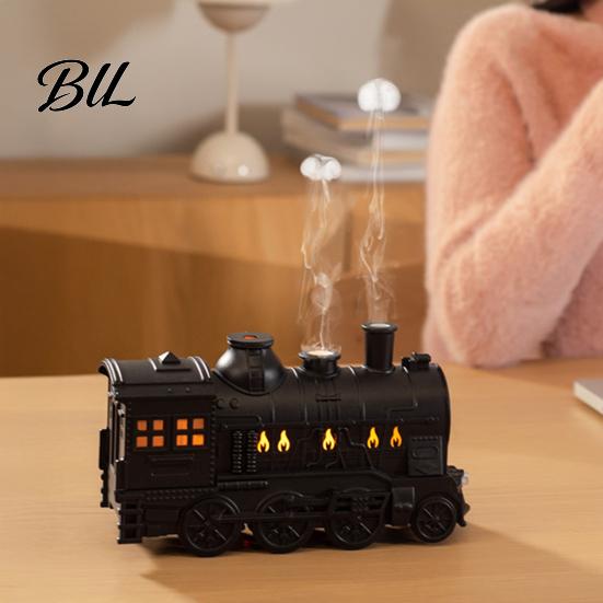 Compact Humidifiers for Desk Vintage Steam Train Aroma Diffuser, 300ml Ultrasonic Cool Mist Humidifier with Dual Silent Diffuser LED Lights,