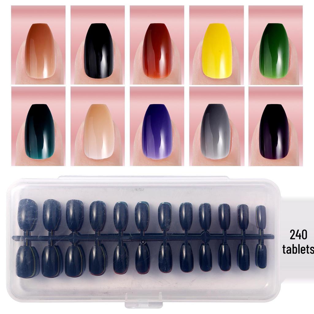 Colored Glitter Nail Art Tips - 240-Piece Set with Various Styles and Multiple Colors, Boxed Fake Fingernail Stickers