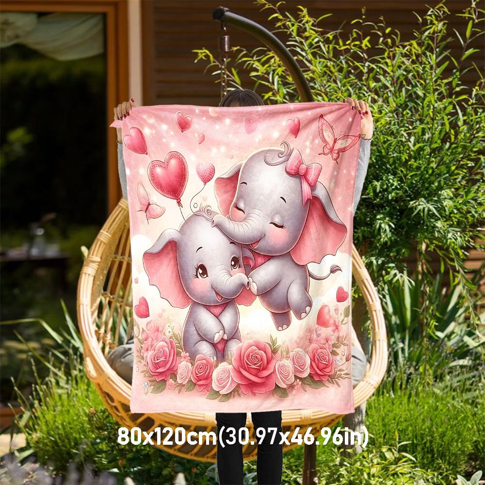 

1pc Elephant Love Outdoor Flannel Blanket Soft Warm All-Season Throw for Sofa Bed Car Camping Office, Cozy Gift Idea1163S 80x120cm(31x47inch)