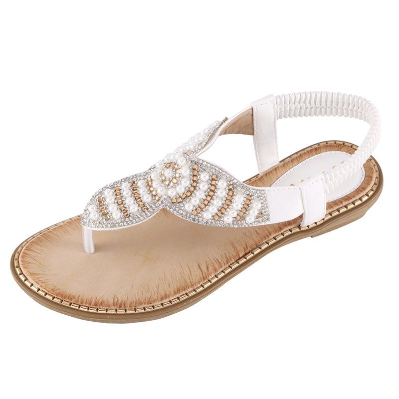 

Fashion Women Sandals Summe Fashion Breathable Ladies Rhinestone Pearl Casual Elastic Band Wedges Comfortable Non-slip Sandals 36-42 36