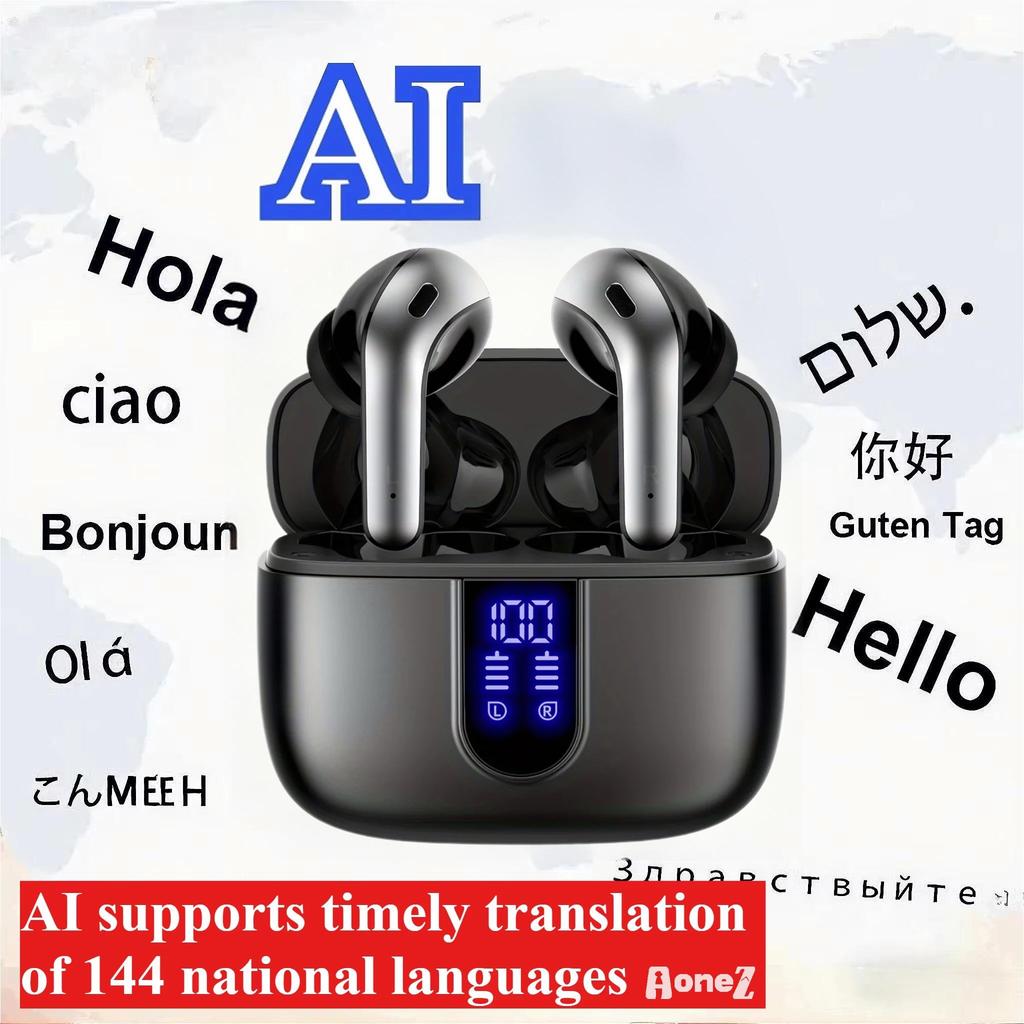 TWS 2 Channel In Ear Headphones Wireless with Noise Cancellation IPX7 Waterproof AI Translation and Rich Sound Quality