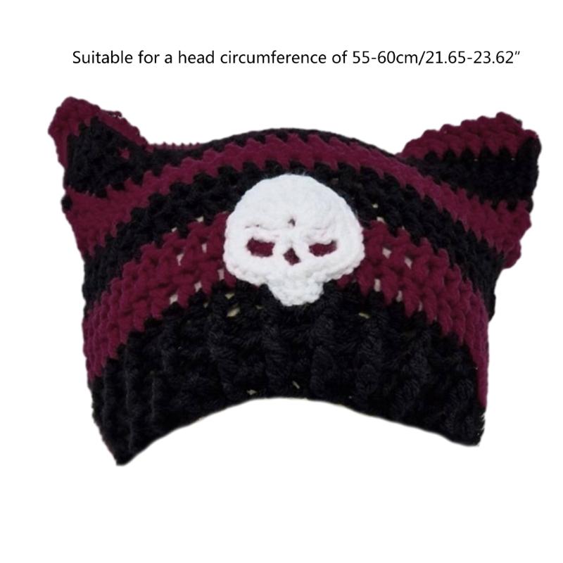 Y2K Anime Ear Cap Windproof Hat Female Beanie Headwear Handcrochet Pullover Hat