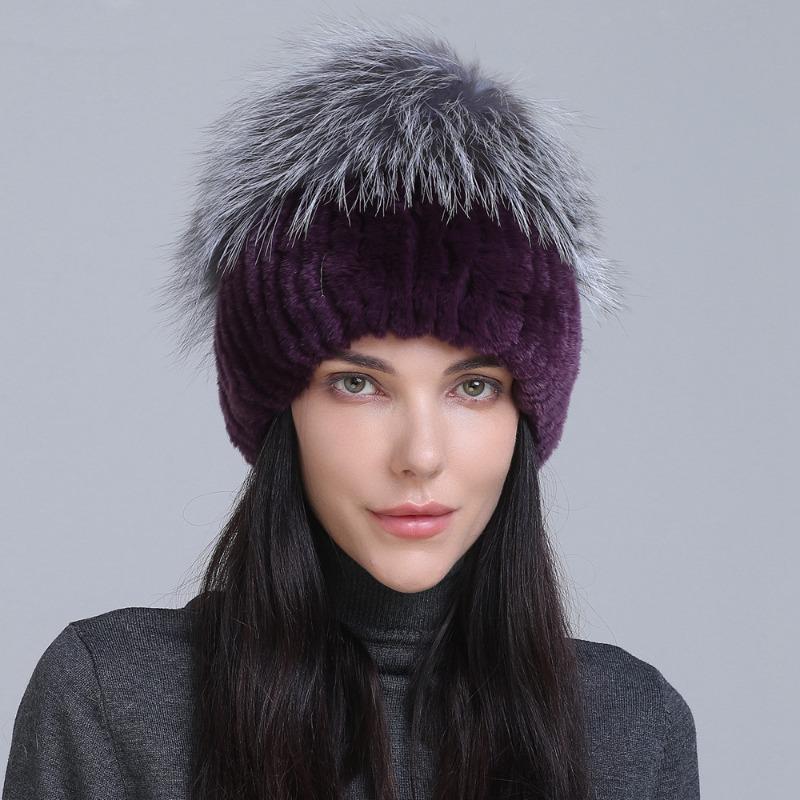 New fur hat Rex rabbit hat thickened versatile fox hair mushroom hat women's winter warm hat