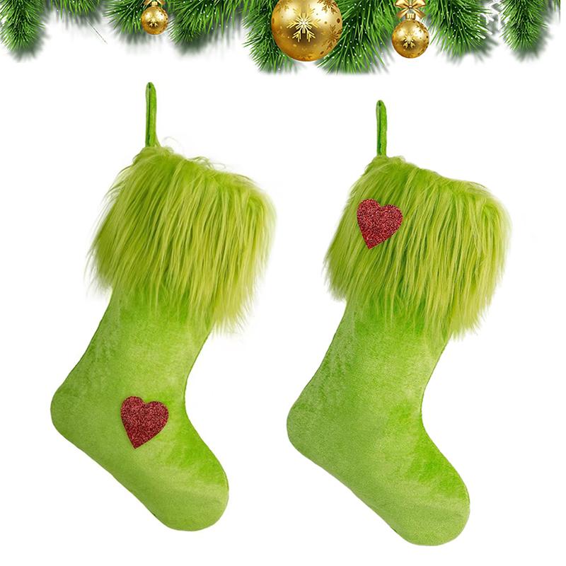 Vánoce 2025 Zelená dárková taška Potřeby pro domácí párty Řemeslné výrobky Ozdoba na vánoční stromek Sametové ponožky DIY Festivalové dekorace