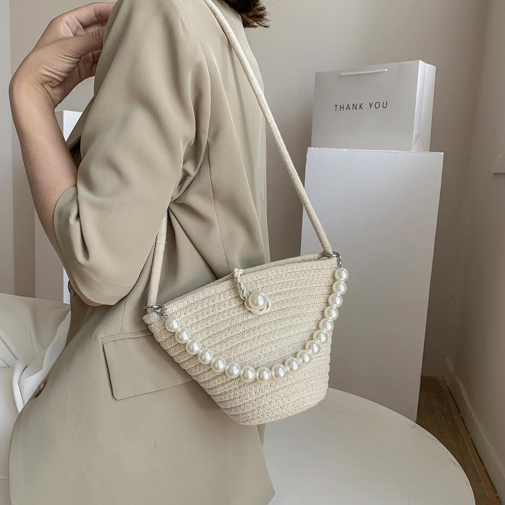 Cotton Thread Woven Bag Casual and Cute Oblique Span Bag 2025 Spring and Summer New Mobile Phone Change Key Straw Oblique Span Bag