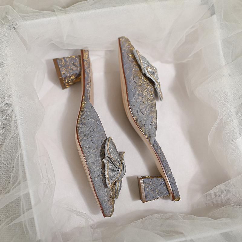 

Баотоу полутапочки женские для улицы женская обувь новая средний каблук остроносые туфли феи ленивые туфли женские с одной педалью 39