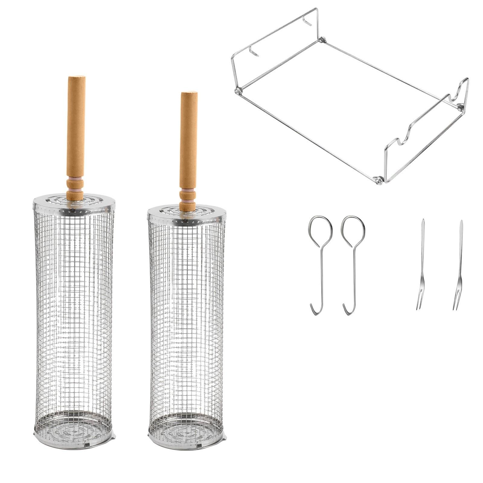 

Роликовая клетка для барбекю, корзина для гриля для барбекю на открытом воздухе, клетка для барбекю из нержавеющей стали 304 One Size серебряный