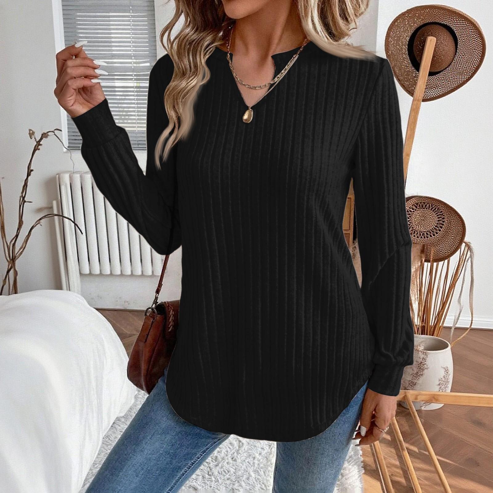 

Женская футболка с длинным рукавом, повседневная, для выходных, модная, базовая, с V-образным вырезом, стандартного кроя XL