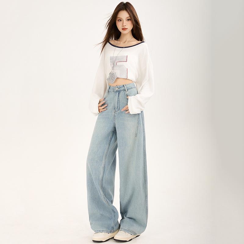 American Retro High-Rise Scimitar Jeans - Women's Autumn Wide-Leg Slimming Pants
